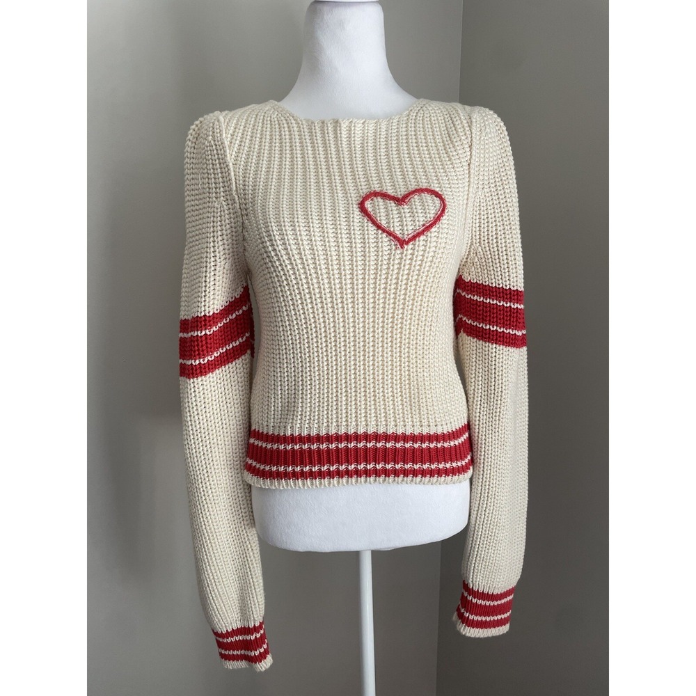 Free People Sweater S Out Of The Park Pullover Knit‎ Heart Stripe Preppy Chunky